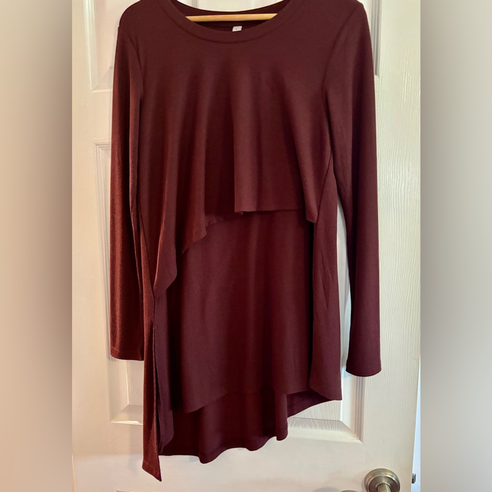 Latched Mama Ribbed Asymmetrical Tunic in Wine - Picture 2 of 6